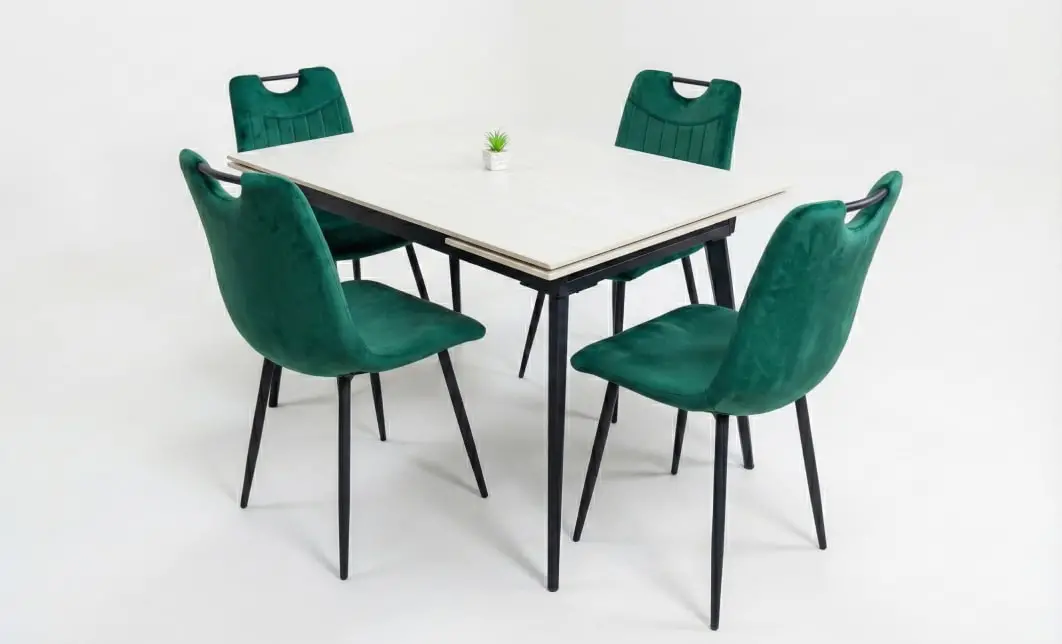Set Masă Living Extensibilă DTM0101 CS Bej cu 4 Scaune KJC0358 Verde 2