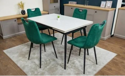 Set Masă Living Extensibilă DTM0101 CS Bej cu 4 Scaune KJC0358 Verde