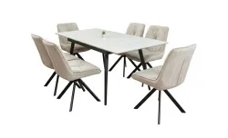 Set Masă Living Extensibilă DTM0101CS Bej cu 6 Scaune Tapițate KJC356 Bej