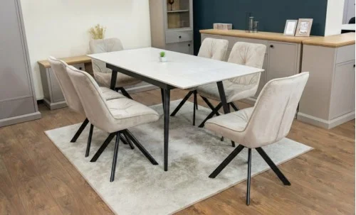Set Masă Living Extensibilă DTM0101CS Bej cu 6 Scaune Tapițate KJC356 Bej