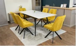 Set Masă Living Extensibilă DTM0101CS Bej cu 6 Scaune Tapițate KJC356 Galbene