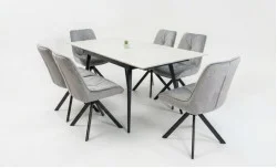 Set Masă Living Extensibilă DTM0101CS Bej cu 6 Scaune Tapițate KJC356 Gri