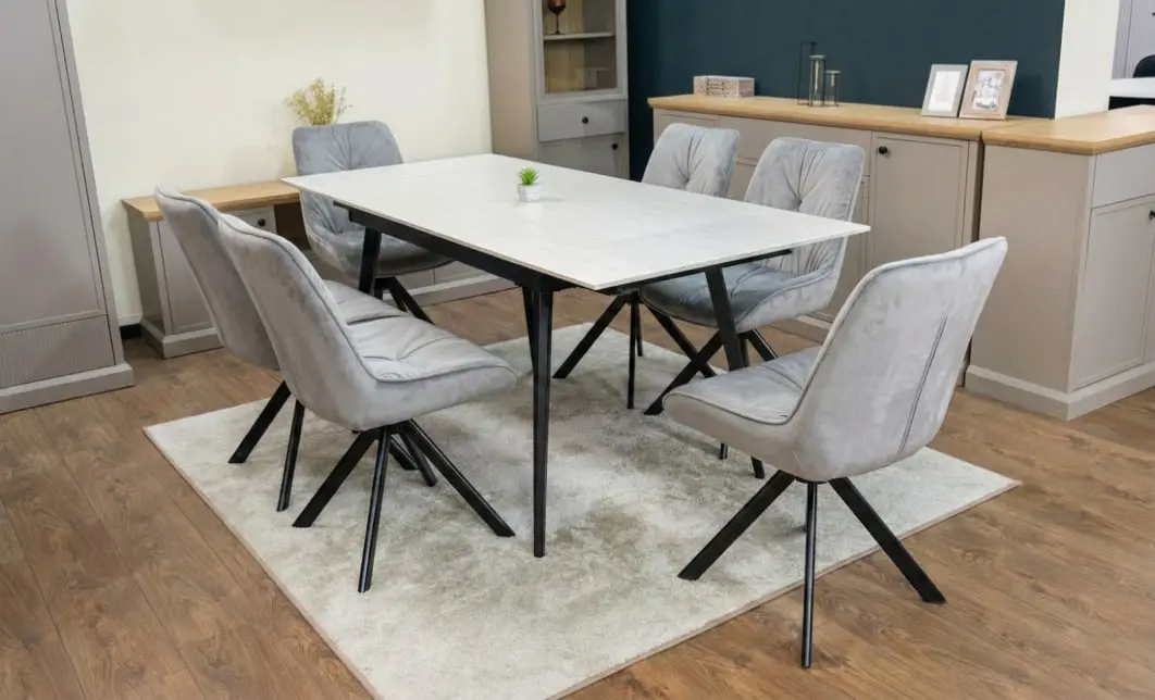 Set Masă Living Extensibilă DTM0101CS Bej cu 6 Scaune Tapițate KJC356 Gri