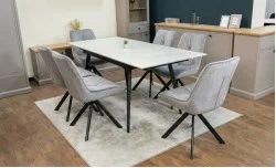 Set Masă Living Extensibilă DTM0101CS Bej cu 6 Scaune Tapițate KJC356 Gri