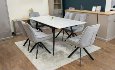 Set Masă Living Extensibilă DTM0101CS Bej cu 6 Scaune Tapițate KJC356 Gri