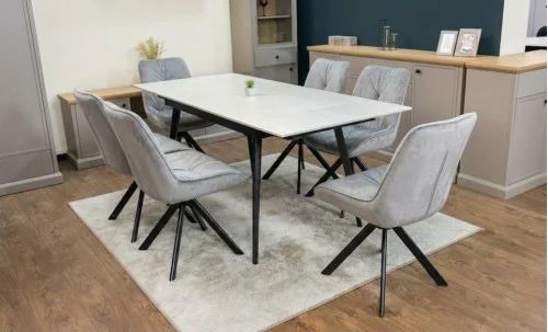 Set Masă Living Extensibilă DTM0101CS Bej cu 6 Scaune Tapițate KJC356 Gri