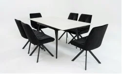 Set Masă Living Extensibilă DTM0101CS Bej cu 6 Scaune Tapițate KJC356 Negre
