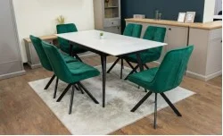 Set Masă Living Extensibilă DTM0101CS Bej cu 6 Scaune Tapițate KJC356 Verzi