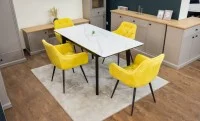 Set Masă Living Extensibilă KJT4711-1 Alb cu 4 Scaune Tapițate KJC38 Galbene