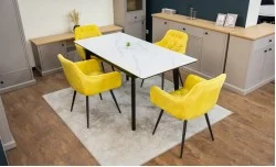 Set Masă Living Extensibilă KJT4711-1 Alb cu 4 Scaune Tapițate KJC38 Galbene