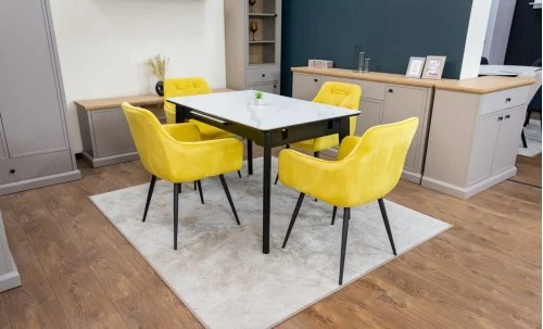 Set Masă Living Extensibilă KJT4711-1 Alb cu 4 Scaune Tapițate KJC38 Galbene