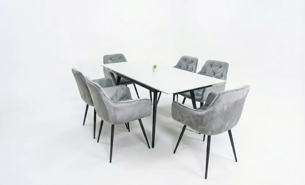 Set Masă Living Extensibilă DTM0101CS Bej cu 6 Scaune Tapițate KJC38 Gri 2