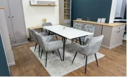 Set Masă Living Extensibilă DTM0101CS Bej cu 6 Scaune Tapițate KJC38 Gri