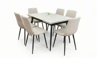 Set Masă Living Extensibilă DTM0101 CS Bej si 6 Scaune KJC5341 Bej 2