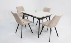 Set Masă Living Extensibilă DTM0101CS Bej cu 4 Scaune Tapițate DCM1801CF Bej