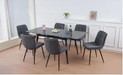 Set Masă Living Extensibilă Set Masă Extensibilă DTM0101CS Gri cu Scaune DCM2001AF Gri