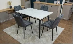 Set Masă Living Extensibilă DTM0101CS Bej cu 4 Scaune KJC0357 Negre