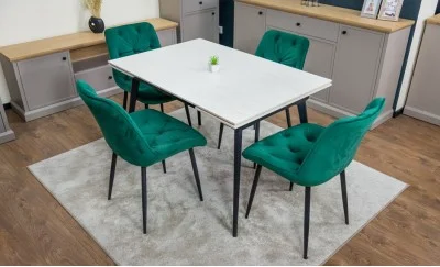 Set Masă Living Extensibilă DTM0101CS Bej cu 4 Scaune KJC0357 Verzi