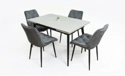 Set Masă Living Extensibilă DTM0101CS Bej cu 4 Scaune KJC0357 Gri