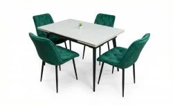 Set Masă Living Extensibilă DTM0101CS Bej cu 4 Scaune KJC0357 Verzi