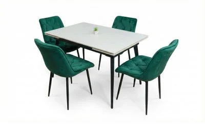 Set Masă Living Extensibilă DTM0101CS Bej cu 4 Scaune KJC0357 Verzi