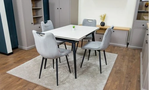 Set Masă Living Extensibilă DTM0101 CS Bej cu 4 Scaune KJC0358 Gri