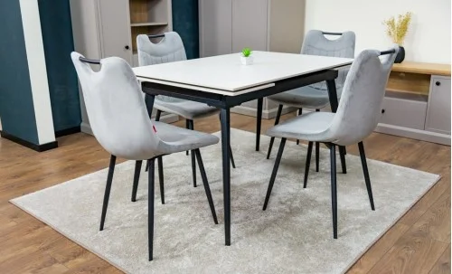 Set Masă Living Extensibilă DTM0101 CS Bej cu 4 Scaune KJC0358 Gri