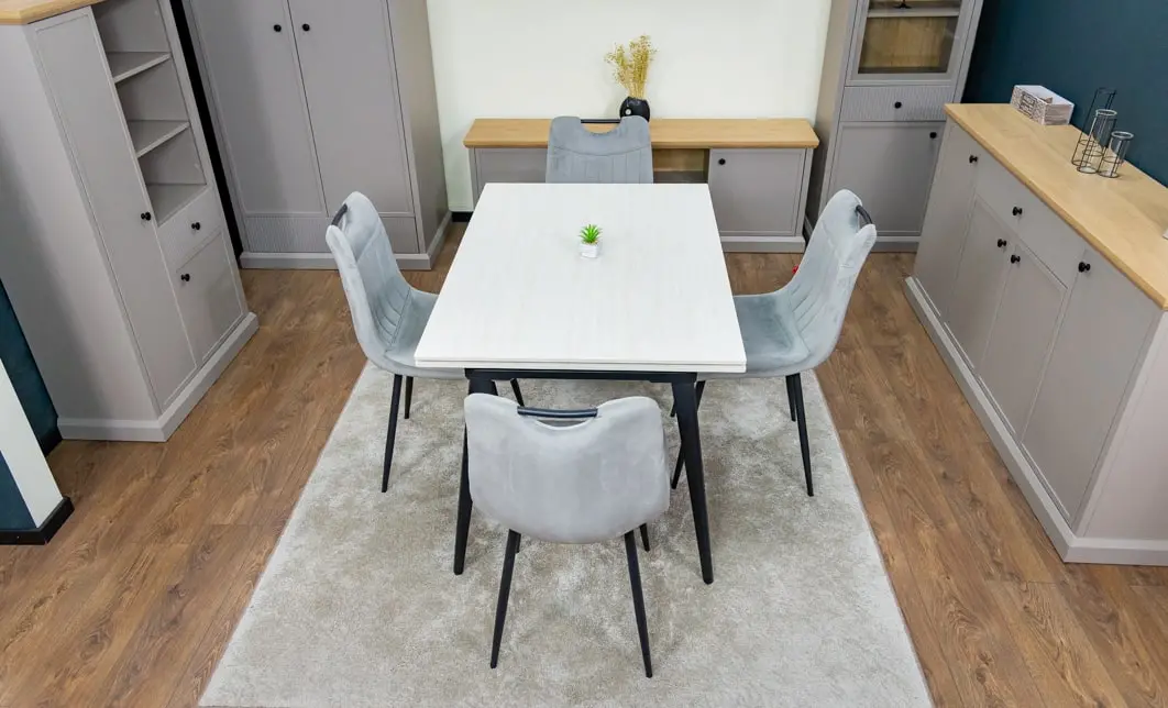 Set Masă Living Extensibilă DTM0101 CS Bej cu 4 Scaune KJC0358 Gri