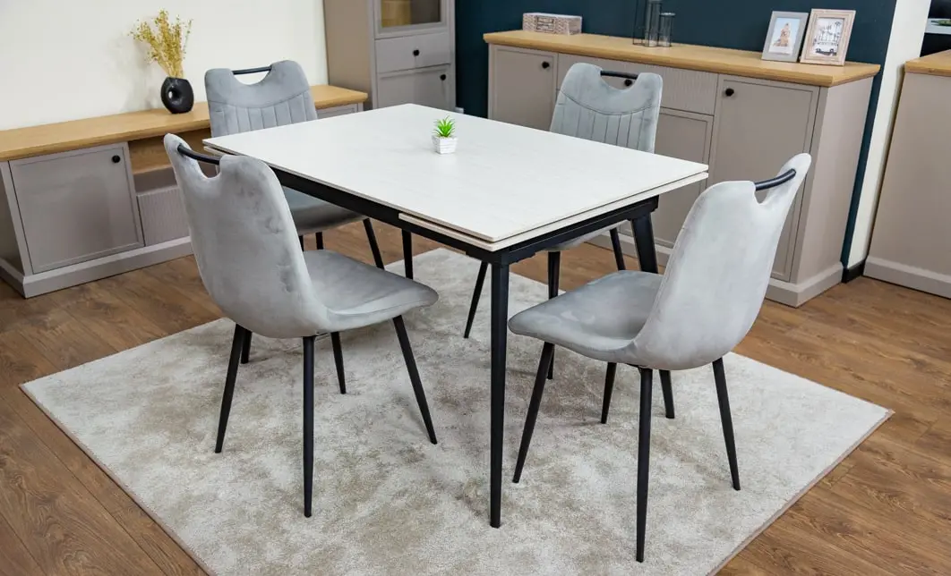 Set Masă Living Extensibilă DTM0101 CS Bej cu 4 Scaune KJC0358 Gri