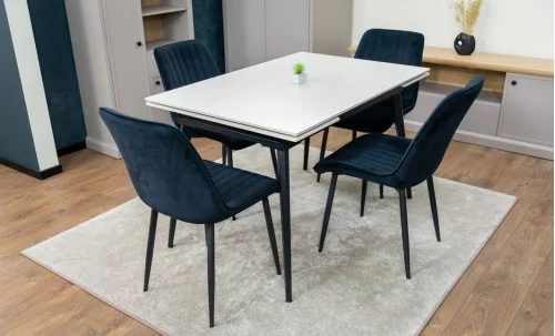 Set Masă Living Extensibilă DTM0101CS Bej cu 4 Scaune Tapițate KJC176 Negru