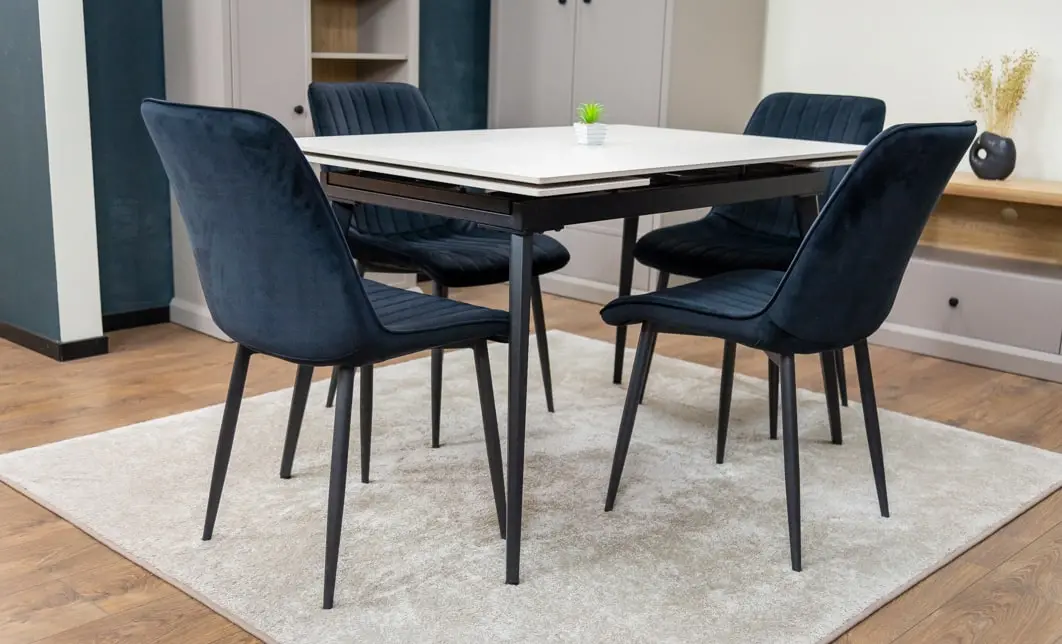 Set Masă Living Extensibilă DTM0101CS Bej cu 4 Scaune Tapițate KJC176 Negru 4