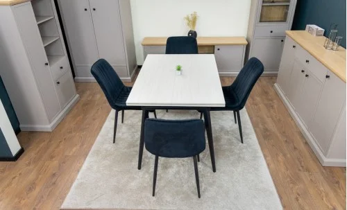 Set Masă Living Extensibilă DTM0101CS Bej cu 4 Scaune Tapițate KJC176 Negru