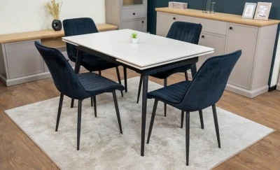 Set Masă Living Extensibilă DTM0101CS Bej cu 4 Scaune Tapițate KJC176 Negru