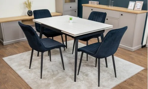 Set Masă Living Extensibilă DTM0101CS Bej cu 4 Scaune Tapițate KJC176 Negru