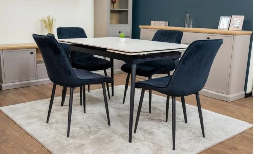 Set Masă Living Extensibilă DTM0101CS Bej cu 4 Scaune Tapițate KJC176 Negru