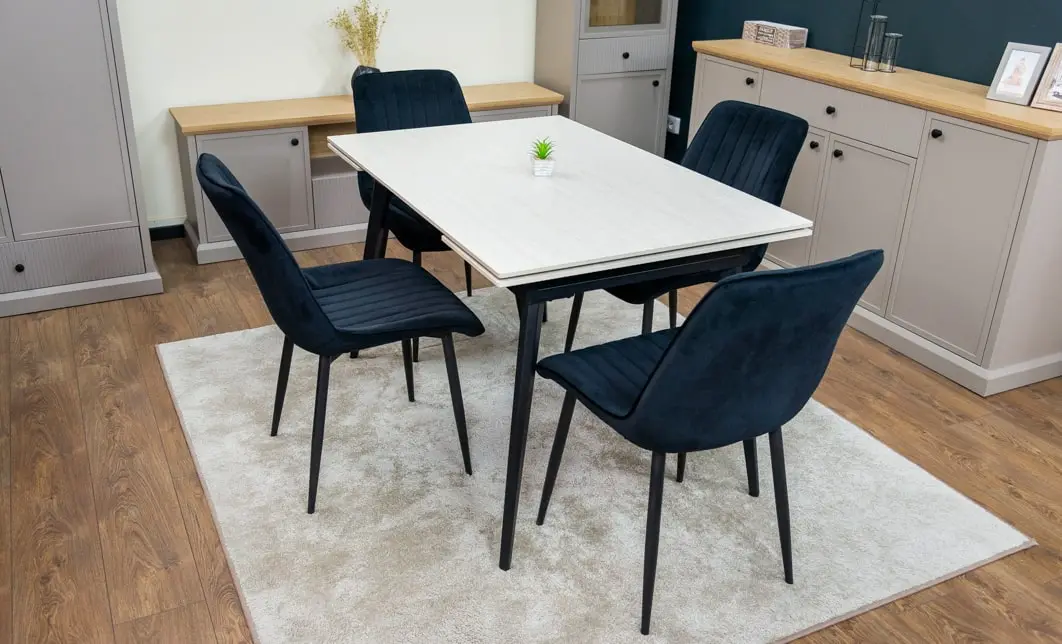 Set Masă Living Extensibilă DTM0101CS Bej cu 4 Scaune Tapițate KJC176 Negru 7