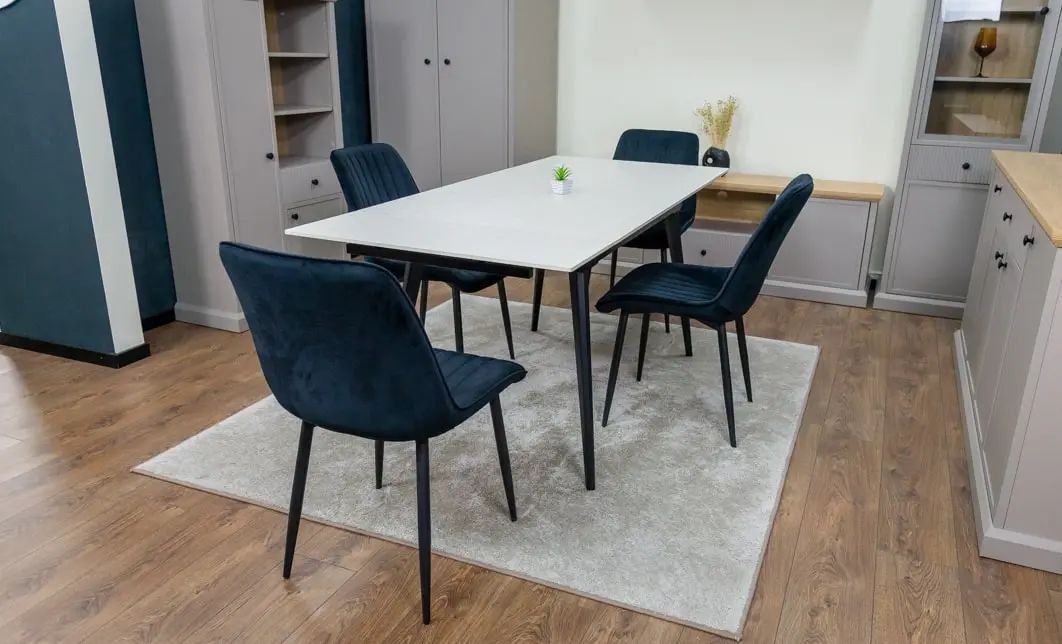 Set Masă Living Extensibilă DTM0101CS Bej cu 4 Scaune Tapițate KJC176 Negru 8