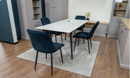 Set Masă Living Extensibilă DTM0101CS Bej cu 4 Scaune Tapițate KJC176 Negru