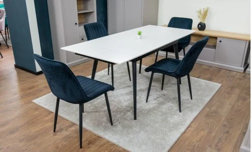 Set Masă Living Extensibilă DTM0101CS Bej cu 4 Scaune Tapițate KJC176 Negru