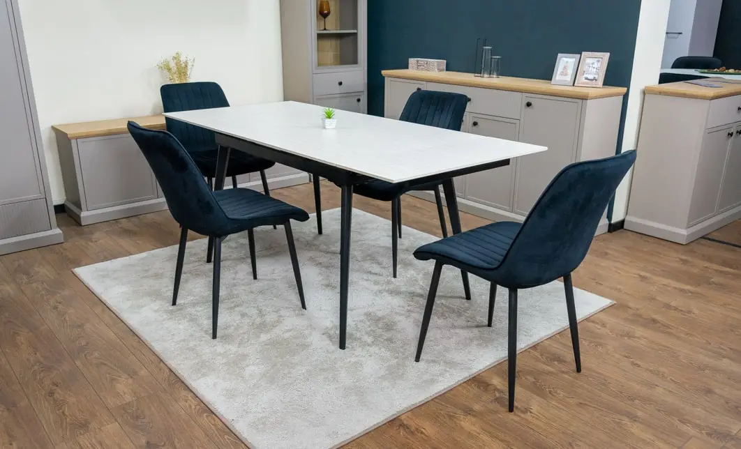 Set Masă Living Extensibilă DTM0101CS Bej cu 4 Scaune Tapițate KJC176 Negru