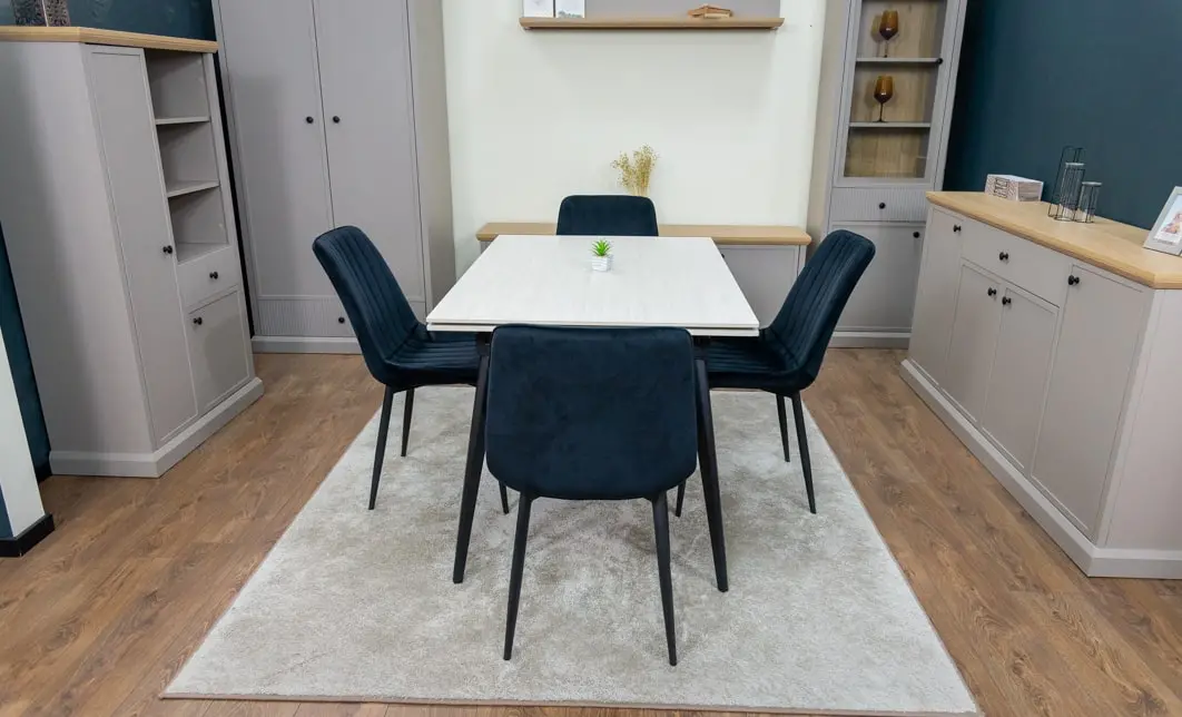 Set Masă Living Extensibilă DTM0101CS Bej cu 4 Scaune Tapițate KJC176 Negru