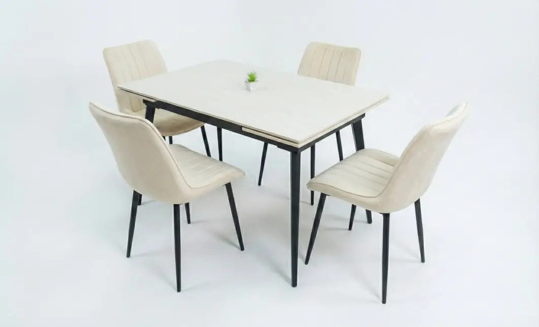 Set Masă Living Extensibilă DTM0101CS Bej cu 4 Scaune Tapițate KJC176 Bej 2
