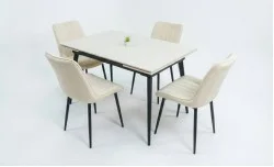 Set Masă Living Extensibilă DTM0101CS Bej cu 4 Scaune Tapițate KJC176 Bej