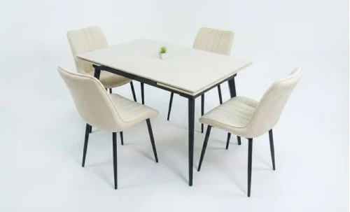 Set Masă Living Extensibilă DTM0101CS Bej cu 4 Scaune Tapițate KJC176 Bej