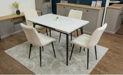 Set Masă Living Extensibilă DTM0101CS Bej cu 4 Scaune Tapițate KJC176 Bej