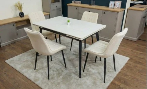 Set Masă Living Extensibilă DTM0101CS Bej cu 4 Scaune Tapițate KJC176 Bej