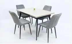 Set Masă Living Extensibilă DTM0101CS Bej cu 4 Scaune Tapițate KJC176 Gri