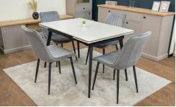 Set Masă Living Extensibilă DTM0101CS Bej cu 4 Scaune Tapițate KJC176 Gri
