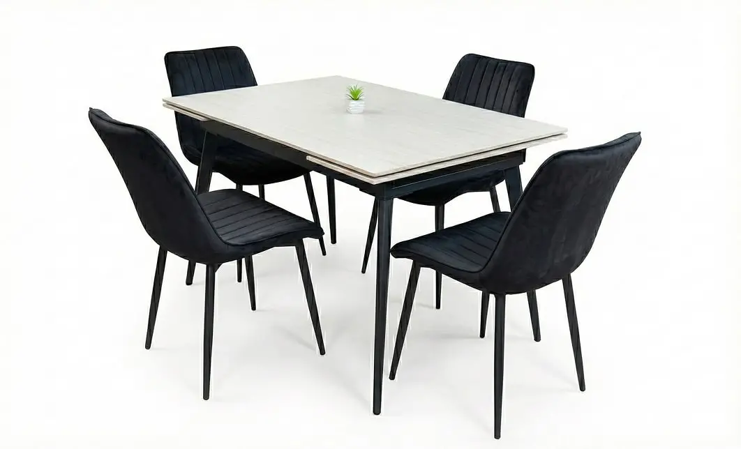 Set Masă Living Extensibilă DTM0101CS Bej cu 4 Scaune Tapițate KJC176 Negru 2