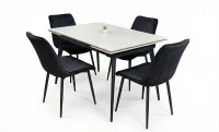 Set Masă Living Extensibilă DTM0101CS Bej cu 4 Scaune Tapițate KJC176 Negru 2